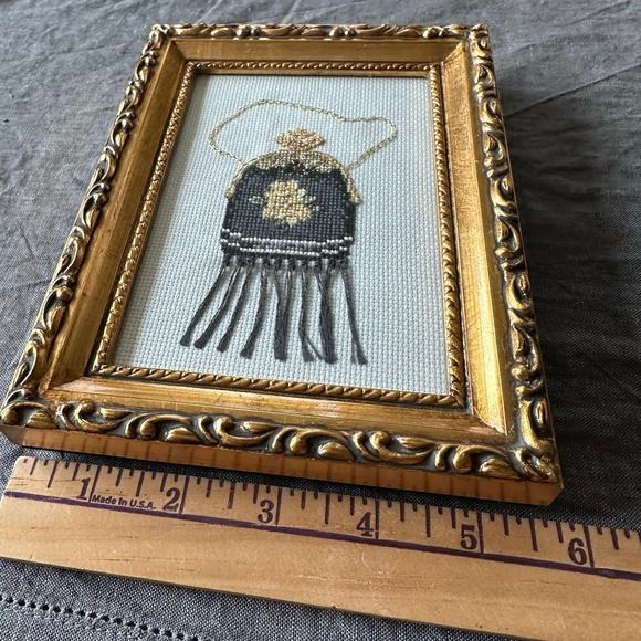 Framed needlepoint finished Counted Cross Stitch Vintage Purse Sandy Clough 6x7” - Picture 5 of 12